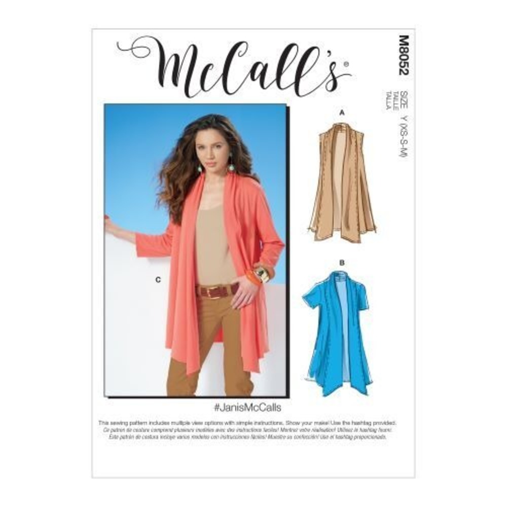 McCall's Misses' CARDIGANS M8052, Size Y (XSM-SML-MED)